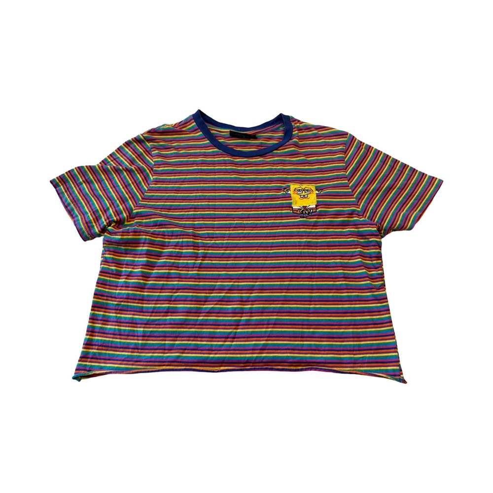 Nickelodeon Spongebob‎ Squarepants Rainbow Striped Cropped T-Shirt womans Large